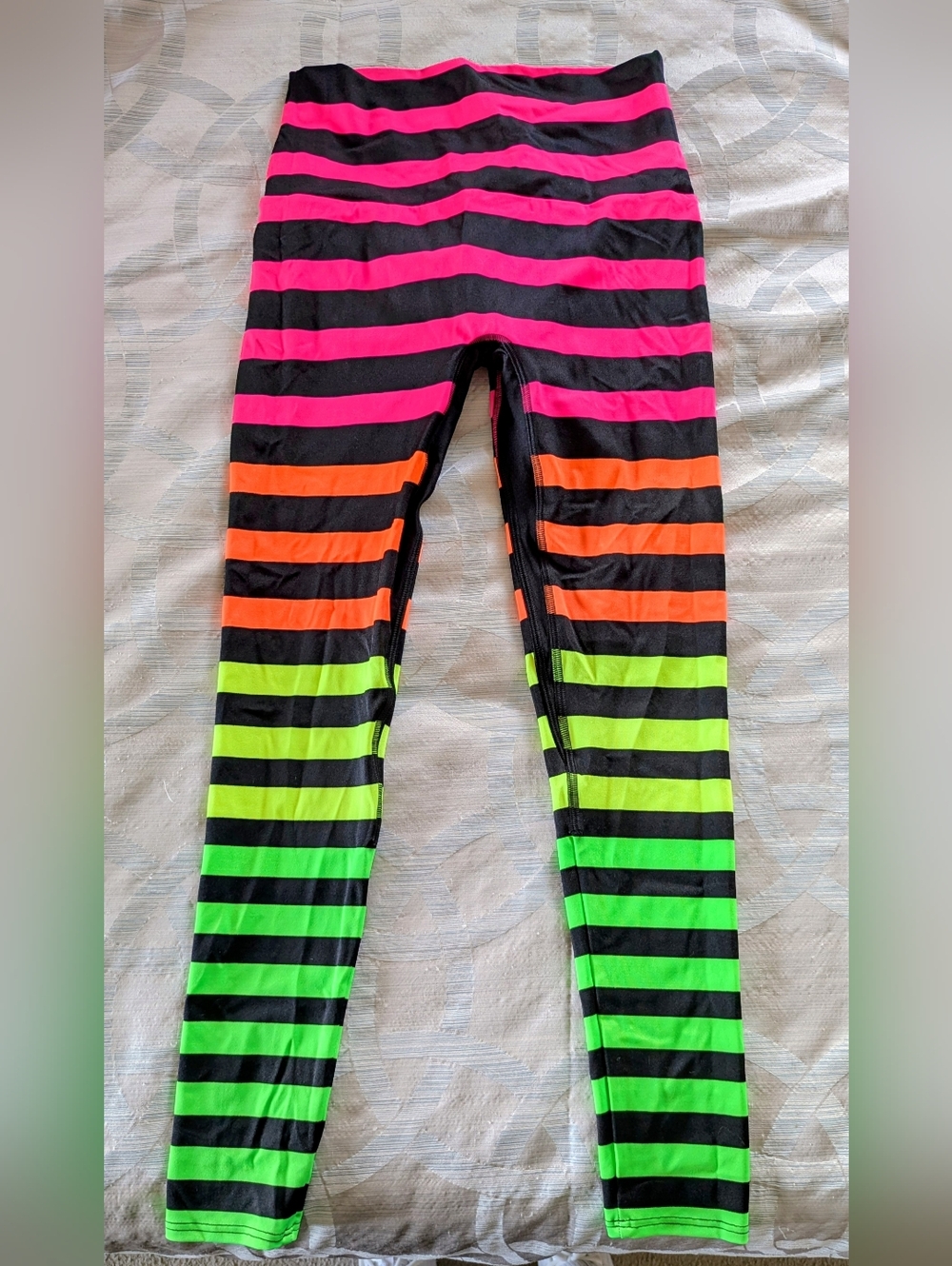 K-DEER Neon Stripe Leggings, Ankle Length, Size Medium
